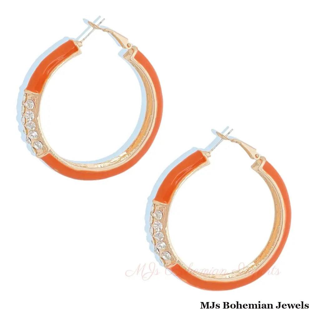 Orange and Gold Rhinestone Hoops