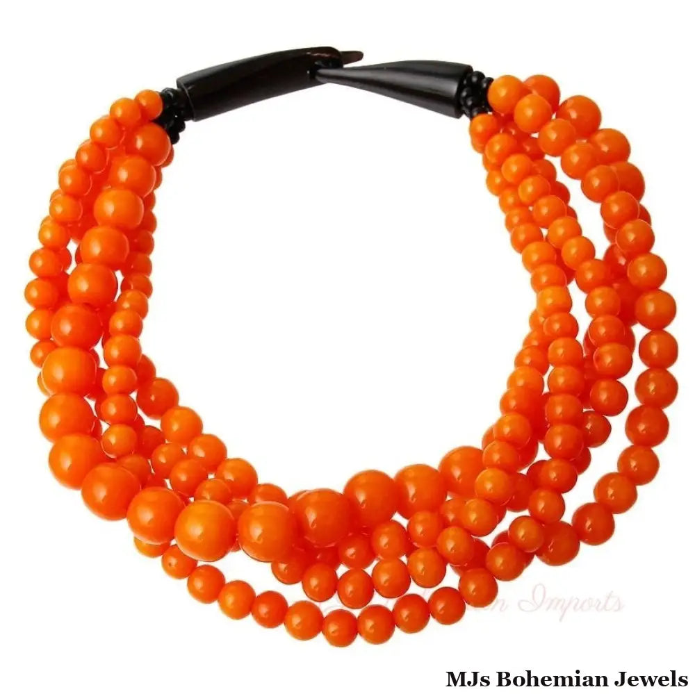 Orange Bead Buffalo Horn Hook Necklace