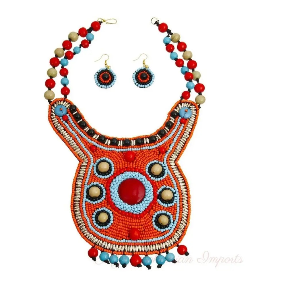 Orange Bead Collar Bib Set