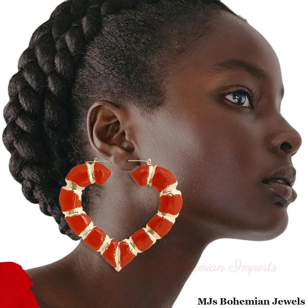 Orange Heart Bamboo Hoops