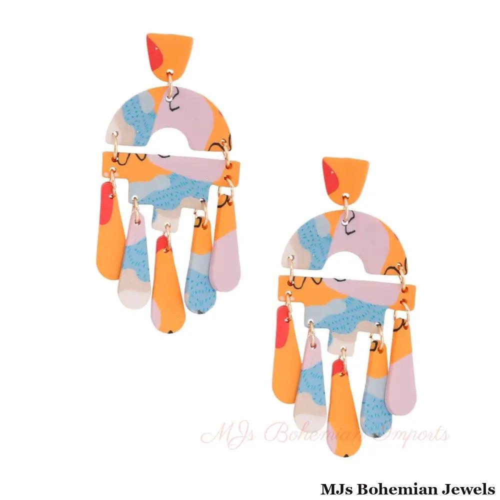 Orange Marbled Clay Teardrop Earrings