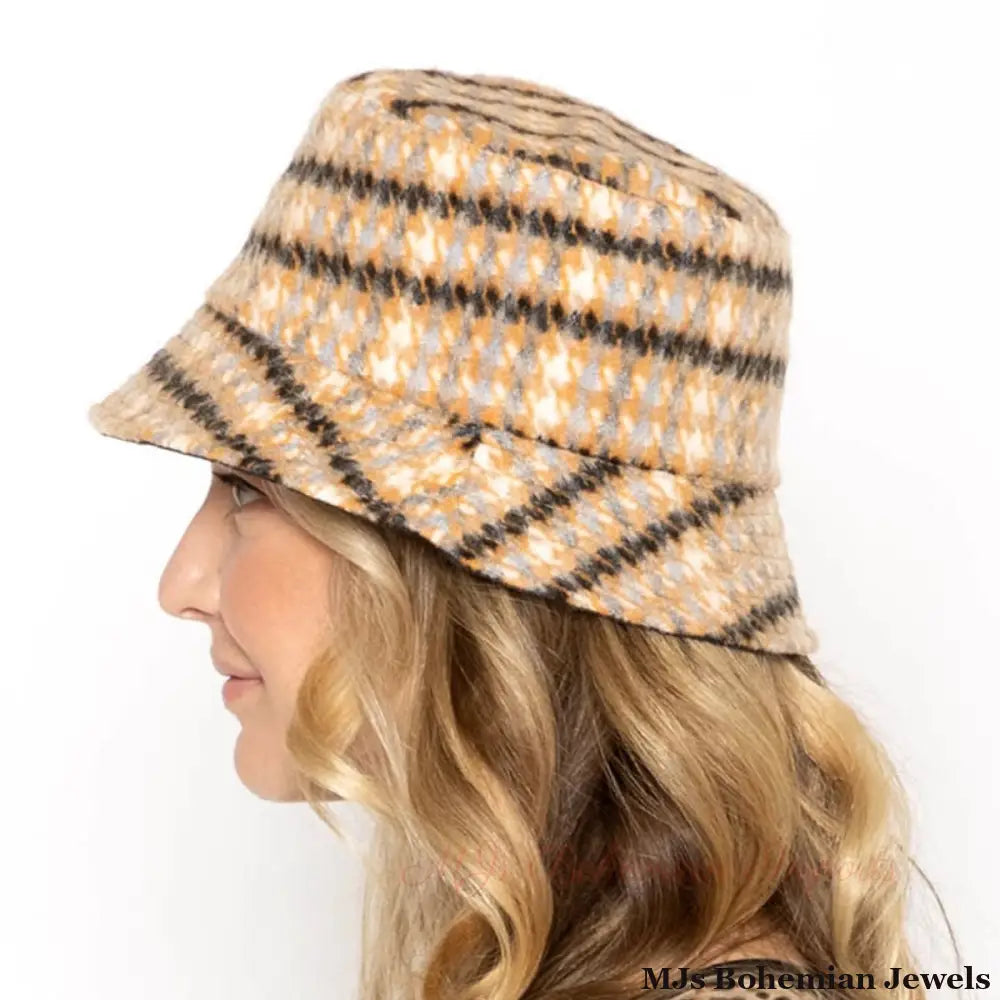 Orange Plaid Woolen Bucket Hat
