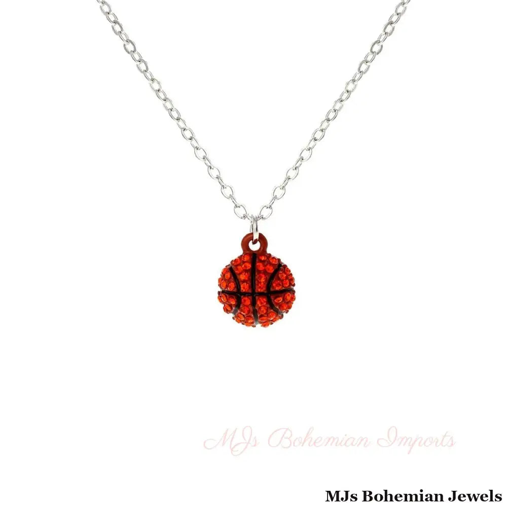 Orange Rhinestone Basketball Necklace