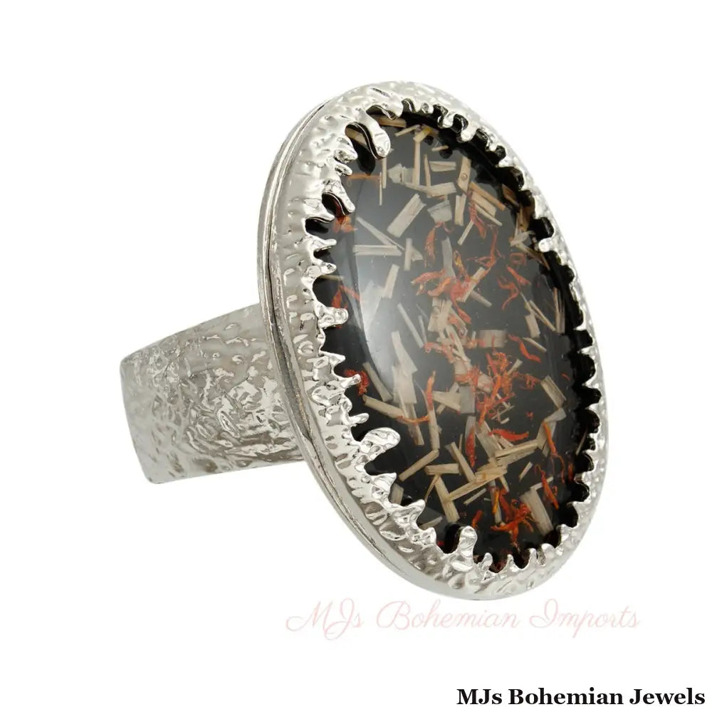 Oval Black Confetti Silver Cuff