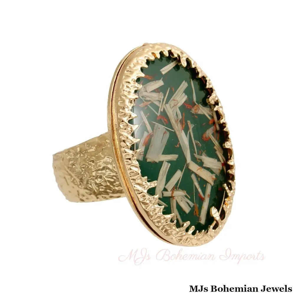 Oval Green Confetti Gold Cuff