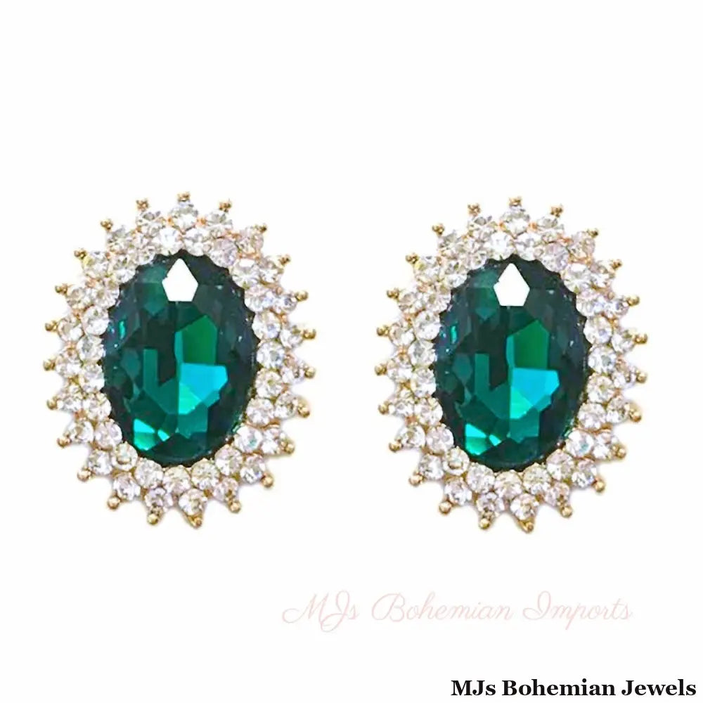 Oval Green Crystal Studs