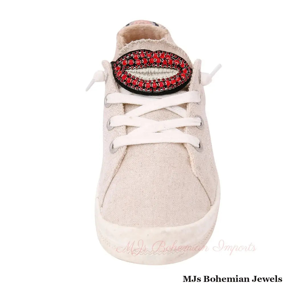 Pair of Red Rhinestone Lips Shoe Bands