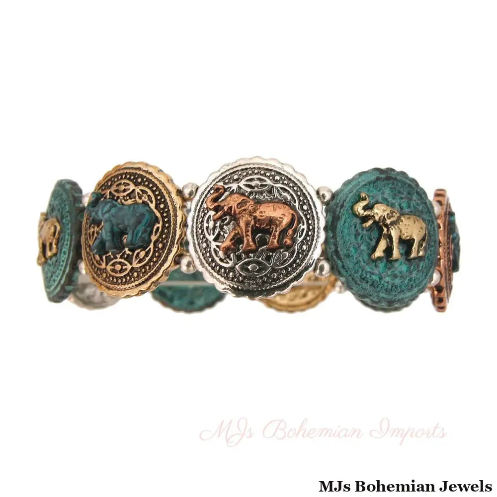 Patina Metal Elephant Round Bracelet