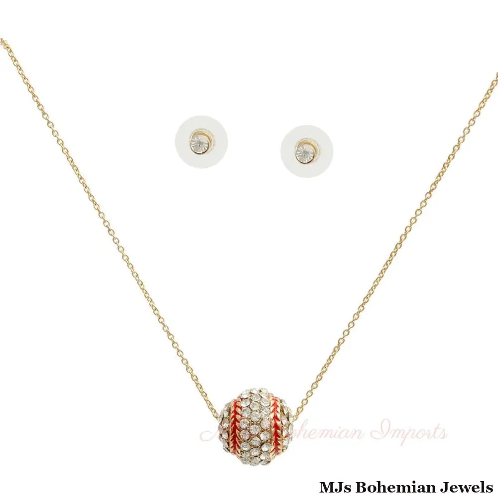 Pave Rhinestone Baseball Necklace Set