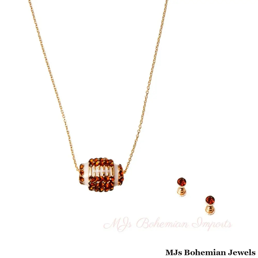Pave Rhinestone Football Necklace Set