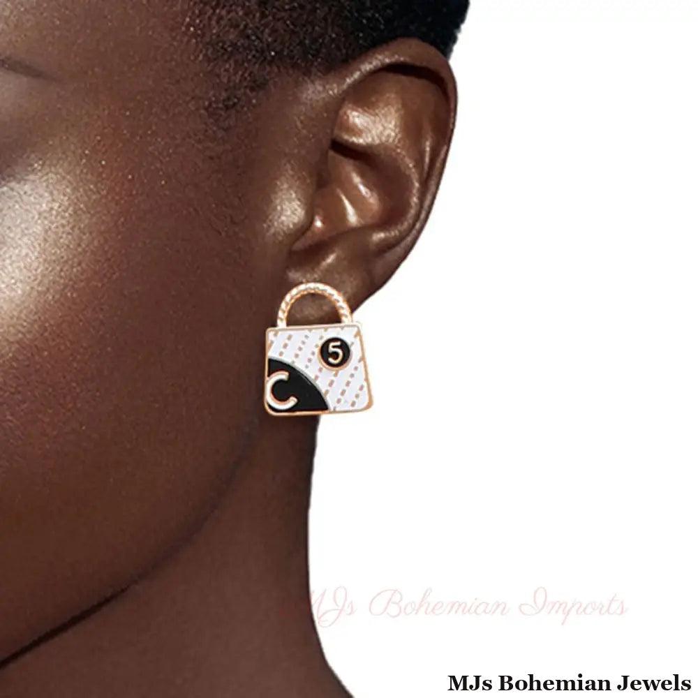 Pcs Designer-Inspired Gold Lady bag No.5 Charm Stud Earring Set