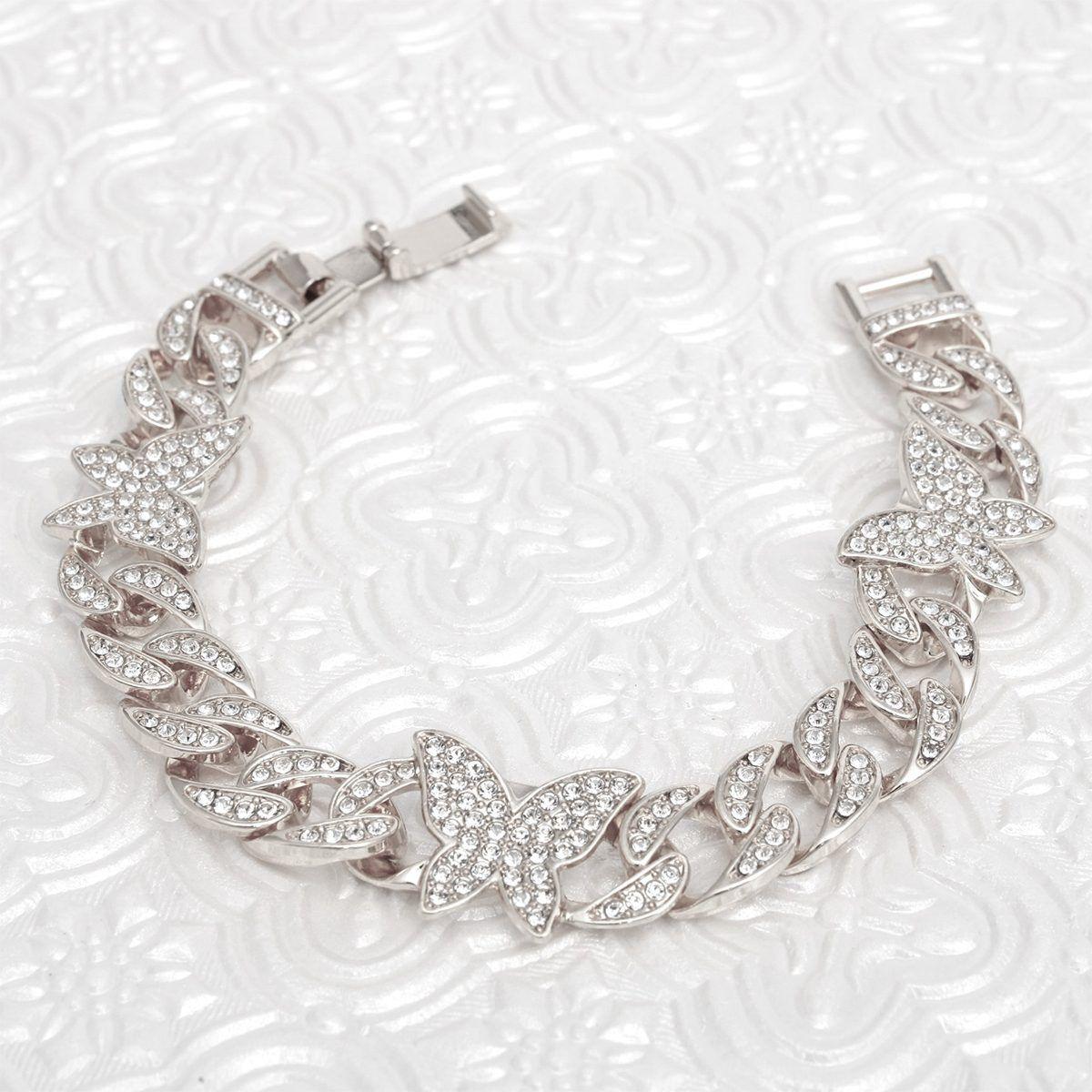 Chain Feminine Flair Iced Silver Butterfly Bracelet