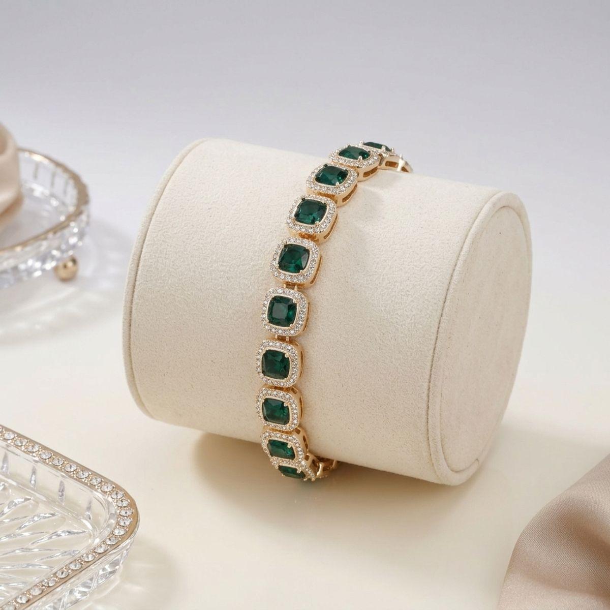 Tennis Green Cushion Cut Crystal Halo Luxe Bracelet