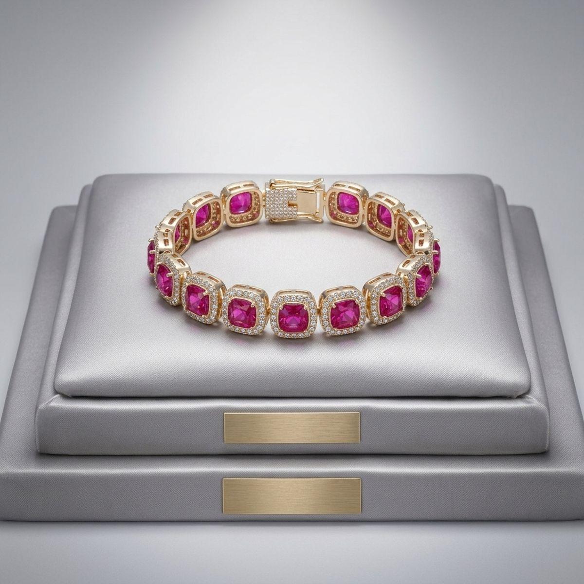 Tennis Pink Cushion Cut Crystal Halo Luxe Bracelet