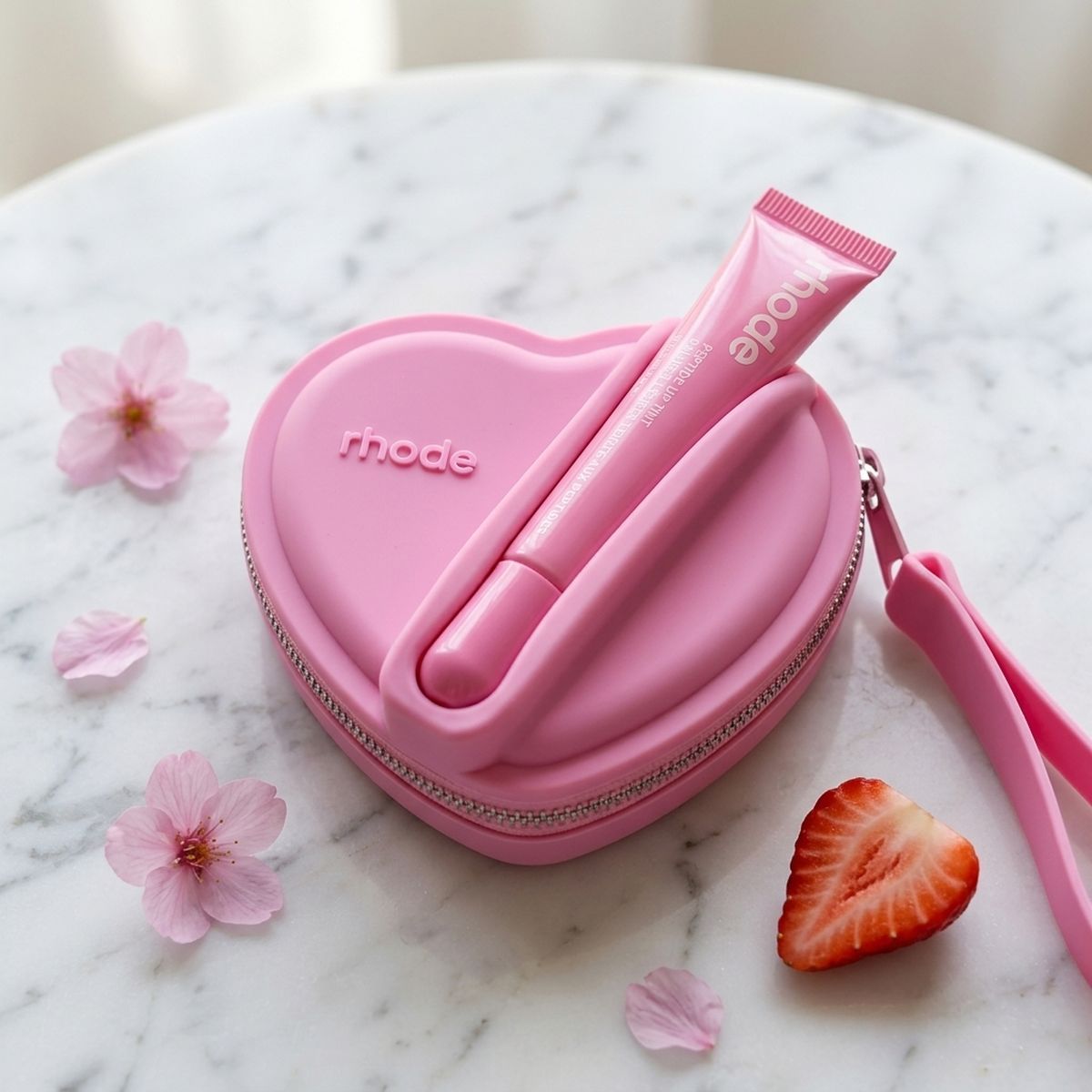 Pink Heart Silicone Pouch & Peptide Lip Tint Set