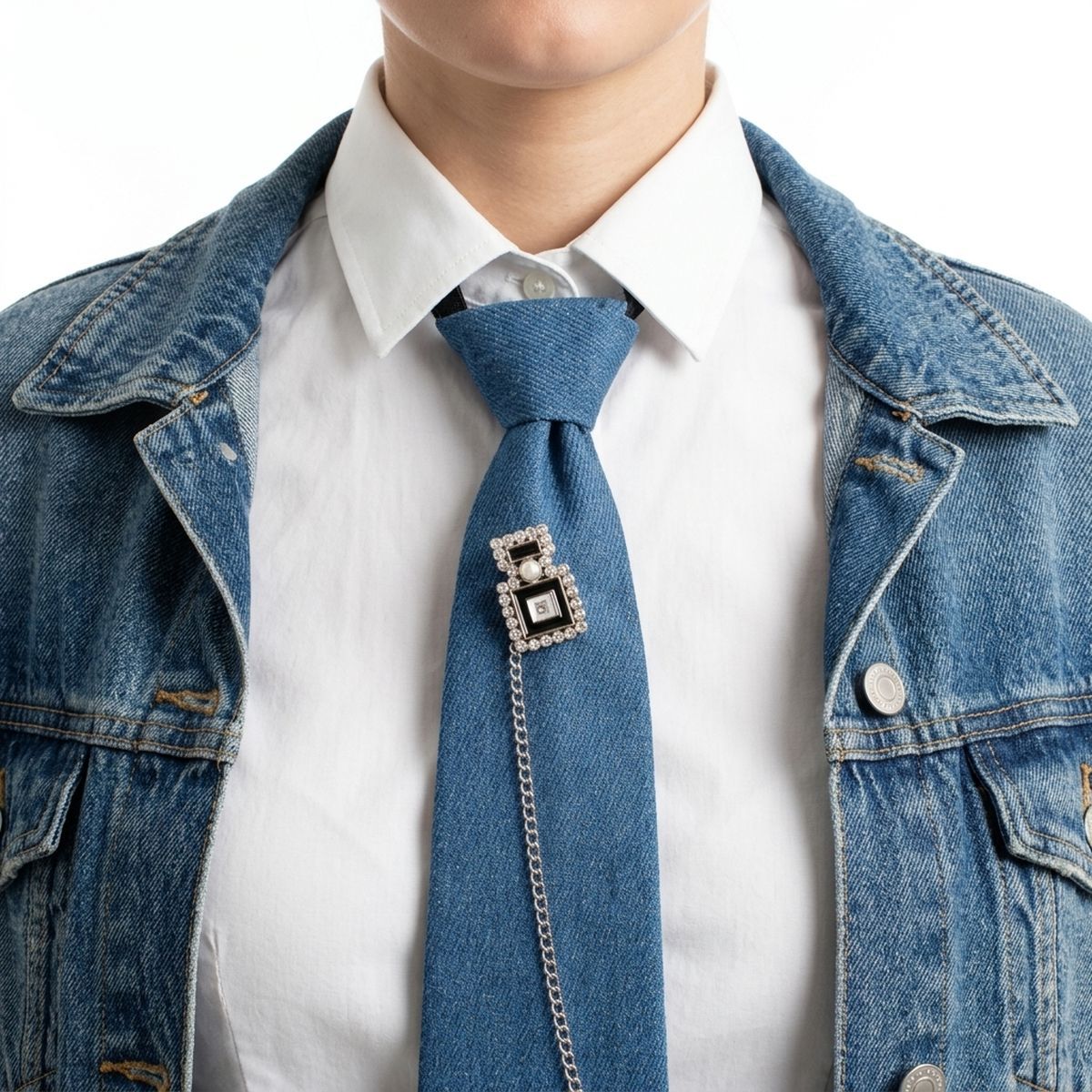 Blue Denim Perfume Chain Necktie Necklace