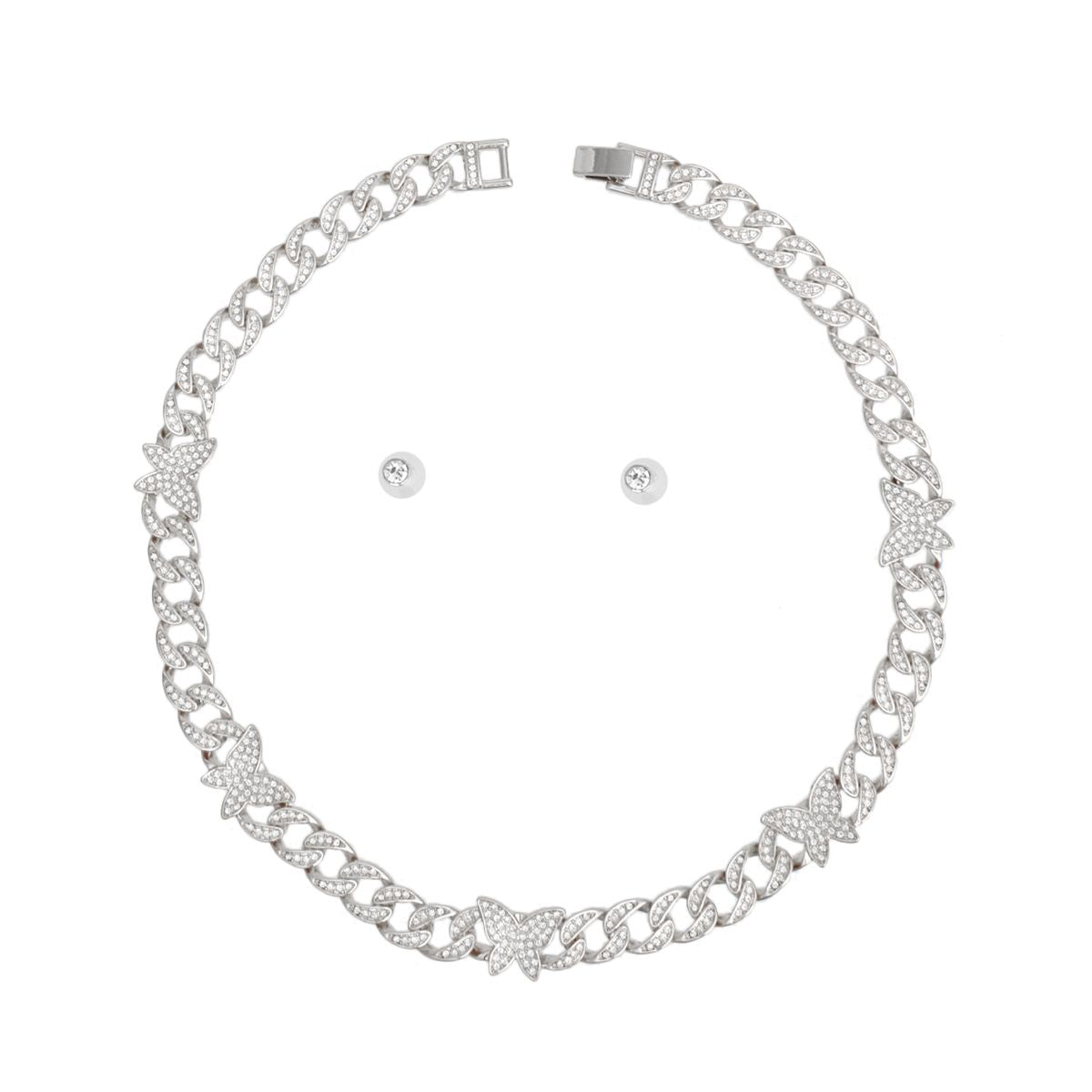 Chain Feminine Flair Iced Silver Butterfly Necklace