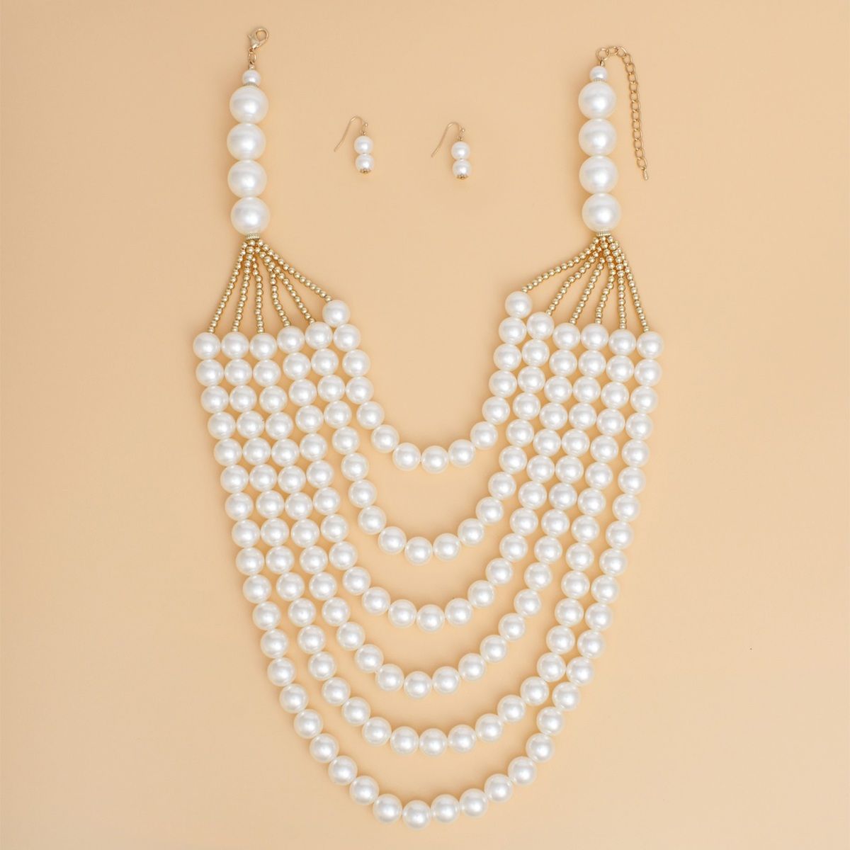 Pearl Long Layer 6 Strand Cream Chunky Necklace