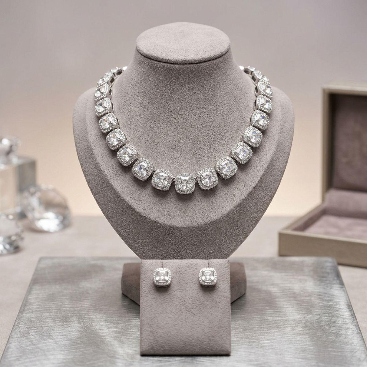 Tennis Silver Cushion Cut Crystal Luxe Necklace