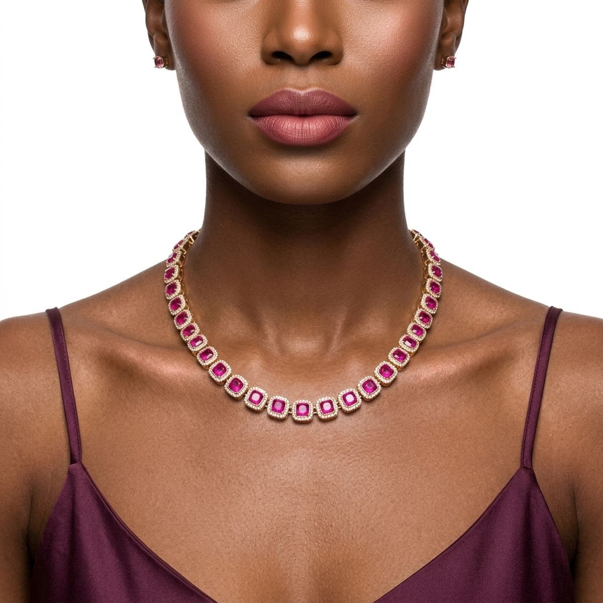 Tennis Pink Cushion Cut Crystal Halo Luxe Necklace