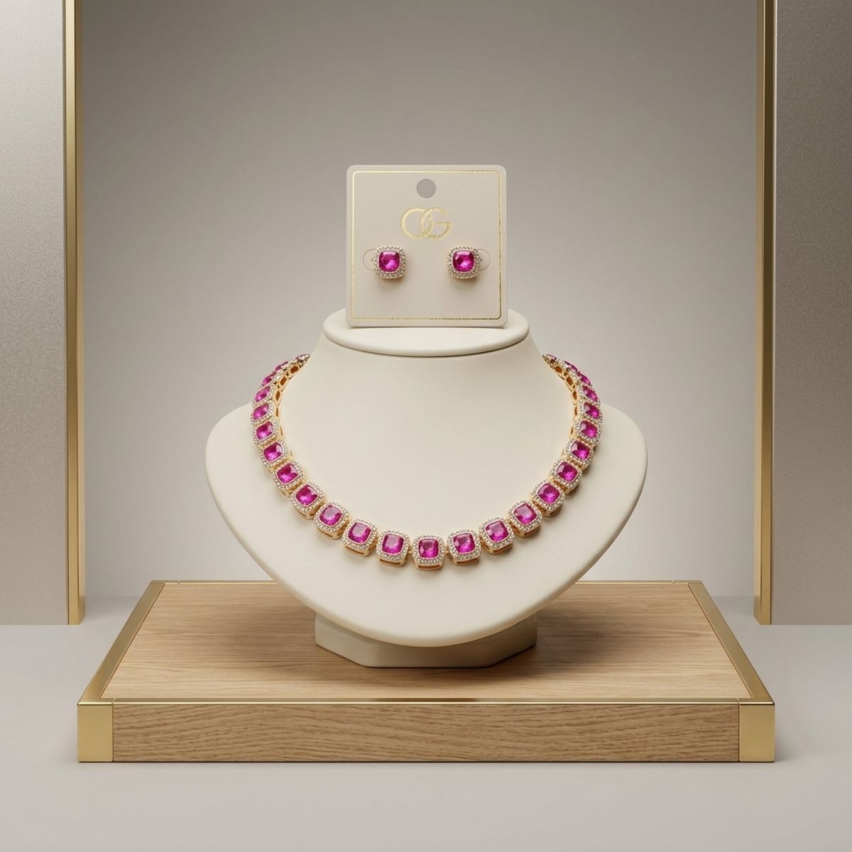 Tennis Pink Cushion Cut Crystal Halo Luxe Necklace