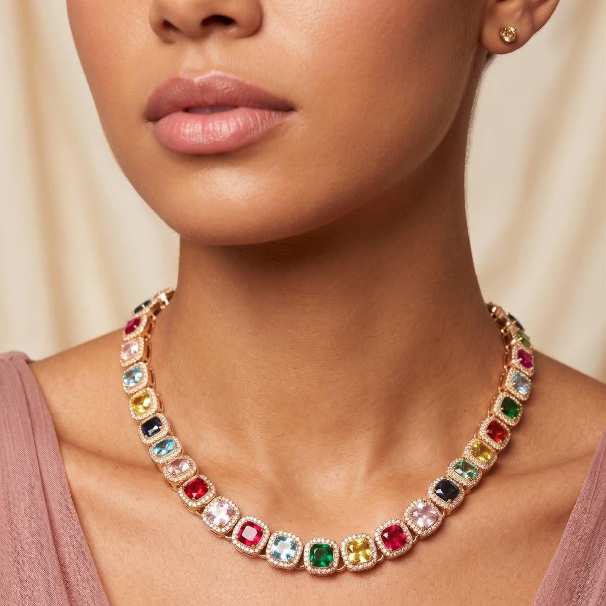 Tennis Colorful Cushion Cut Crystal Luxe Necklace