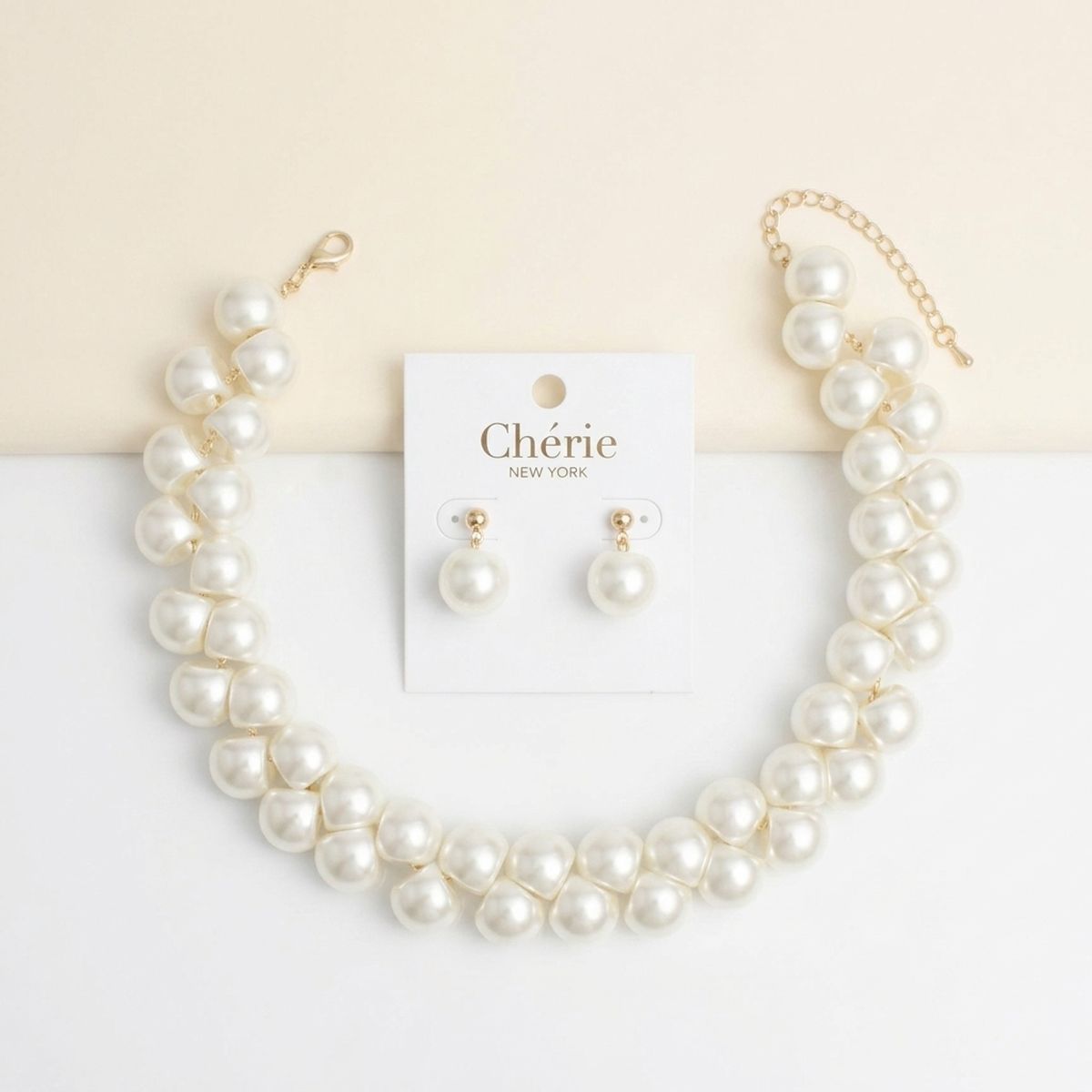 Flat Bottom Woven Cream Pearl Cluster Necklace