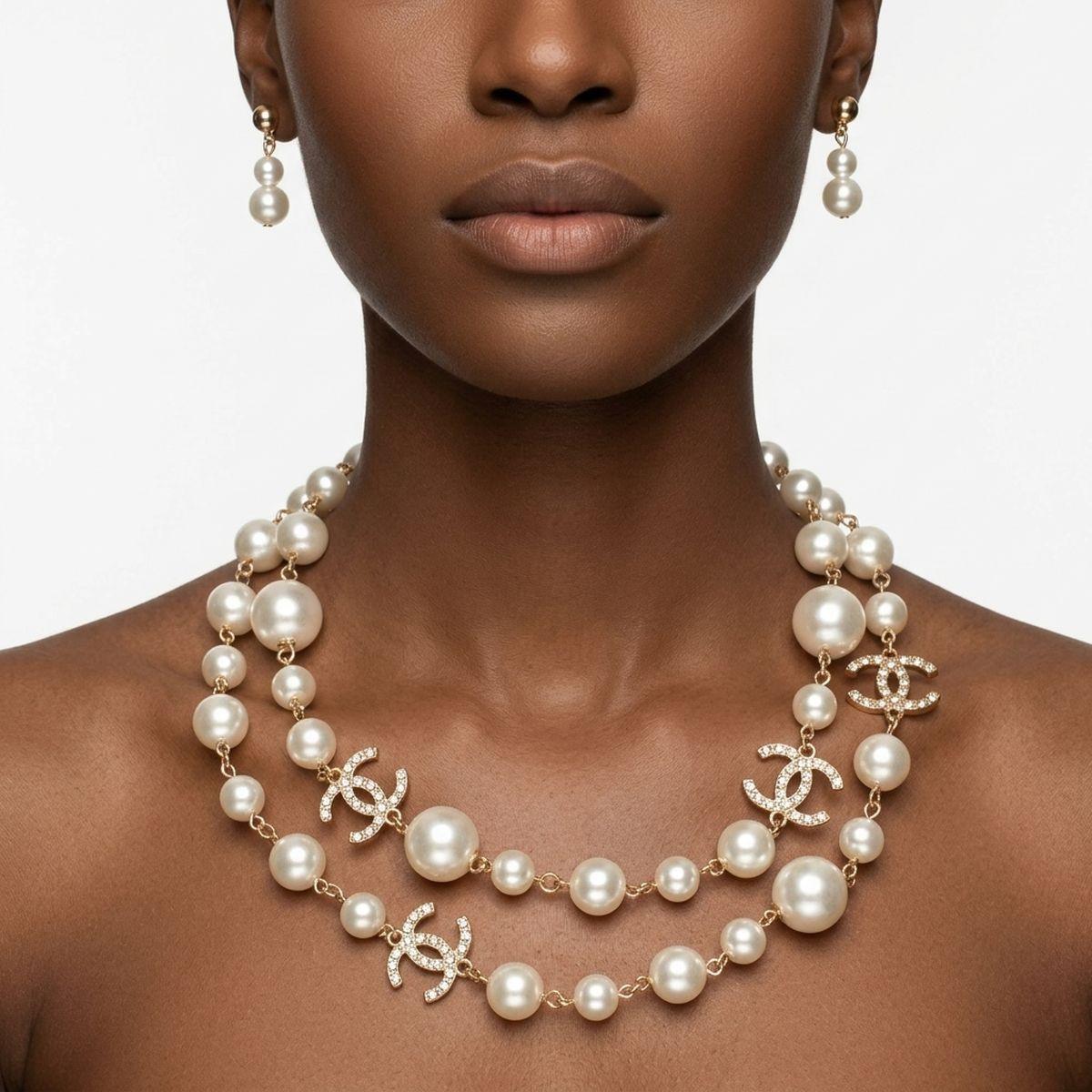 Parisian Cream Glass Pearl Charm Layer Necklace