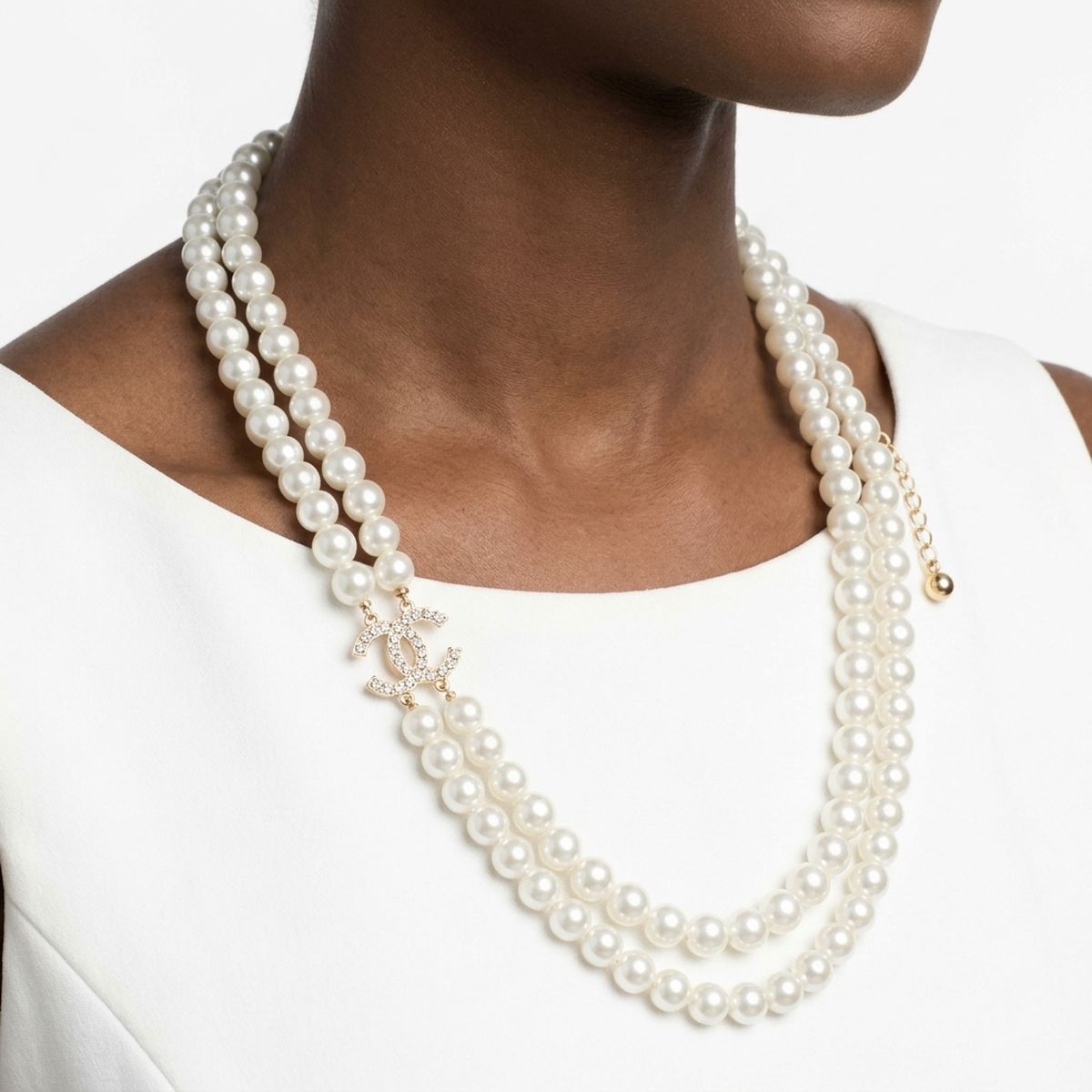 Parisian Long Cream Glass Pearl Charm Layer Set