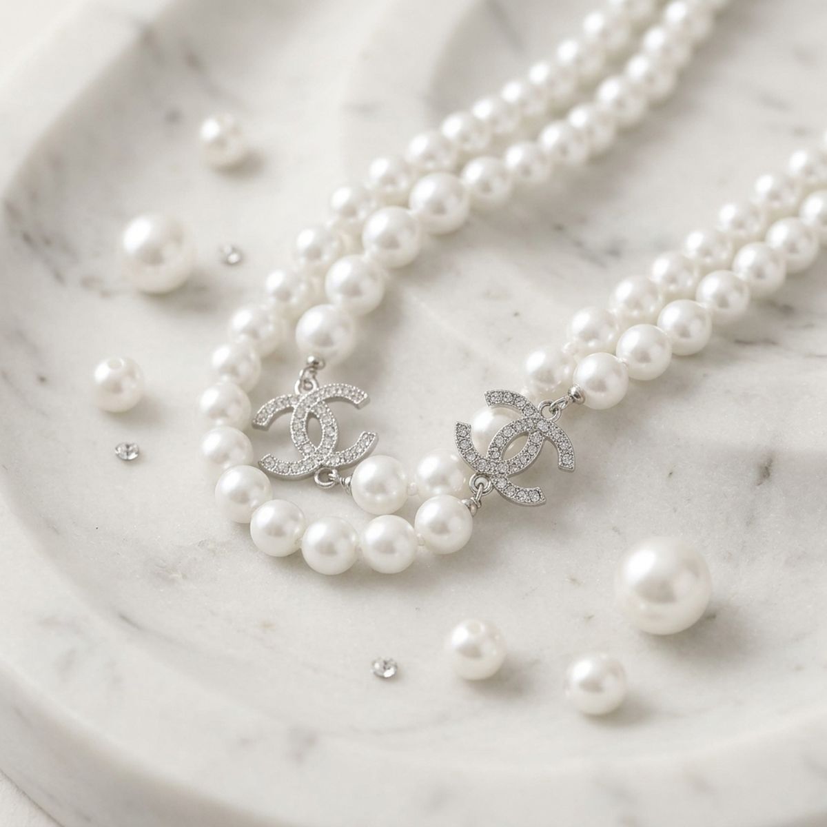 Parisian Long White Glass Pearl Charm Layer Set