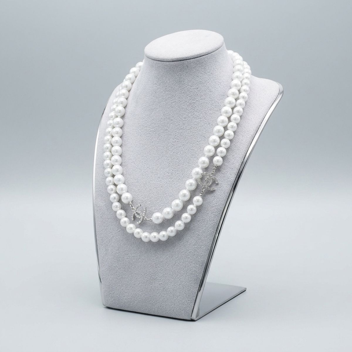 Parisian Long White Glass Pearl Charm Layer Set
