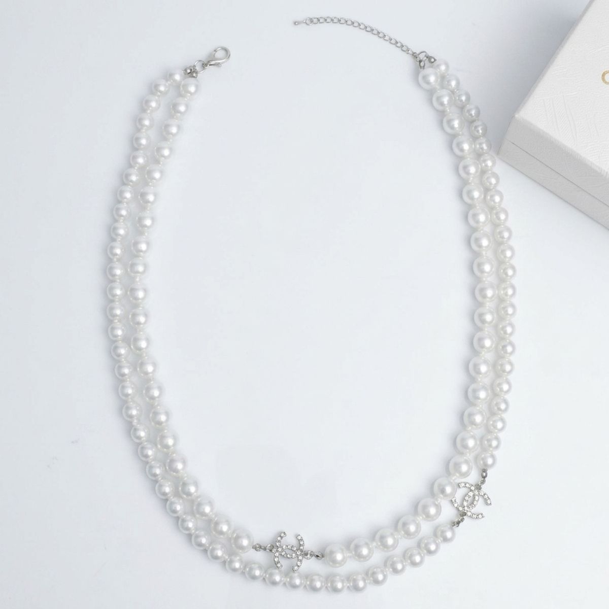 Parisian Long White Glass Pearl Charm Layer Set