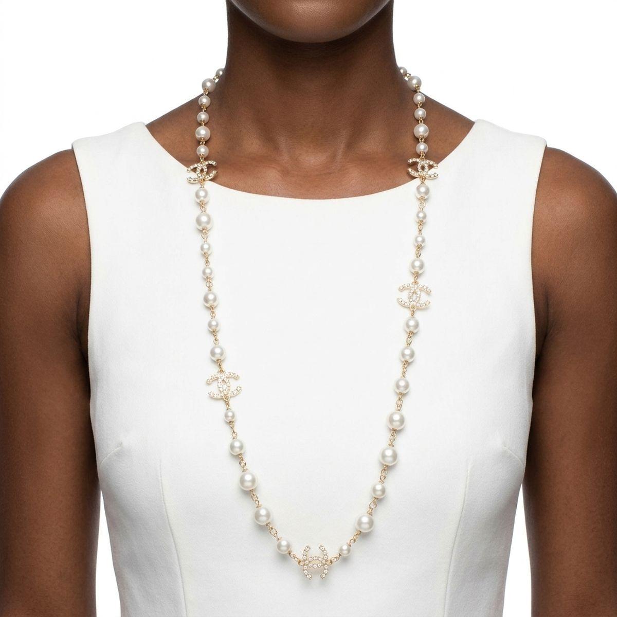 Parisian Cream Glass Pearl Charm Long Necklace