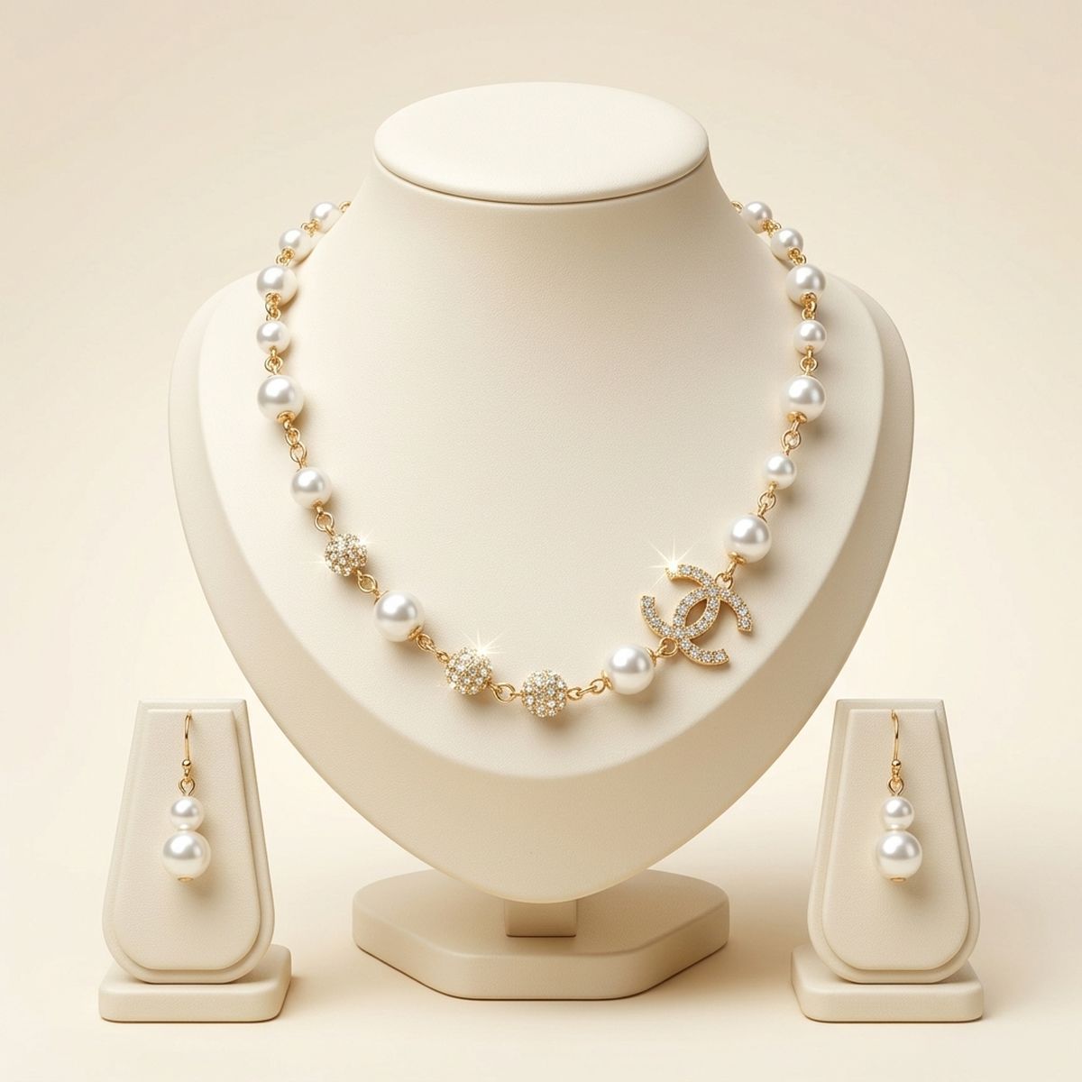 Parisian Cream Pearl Rhinestone Charm Necklace