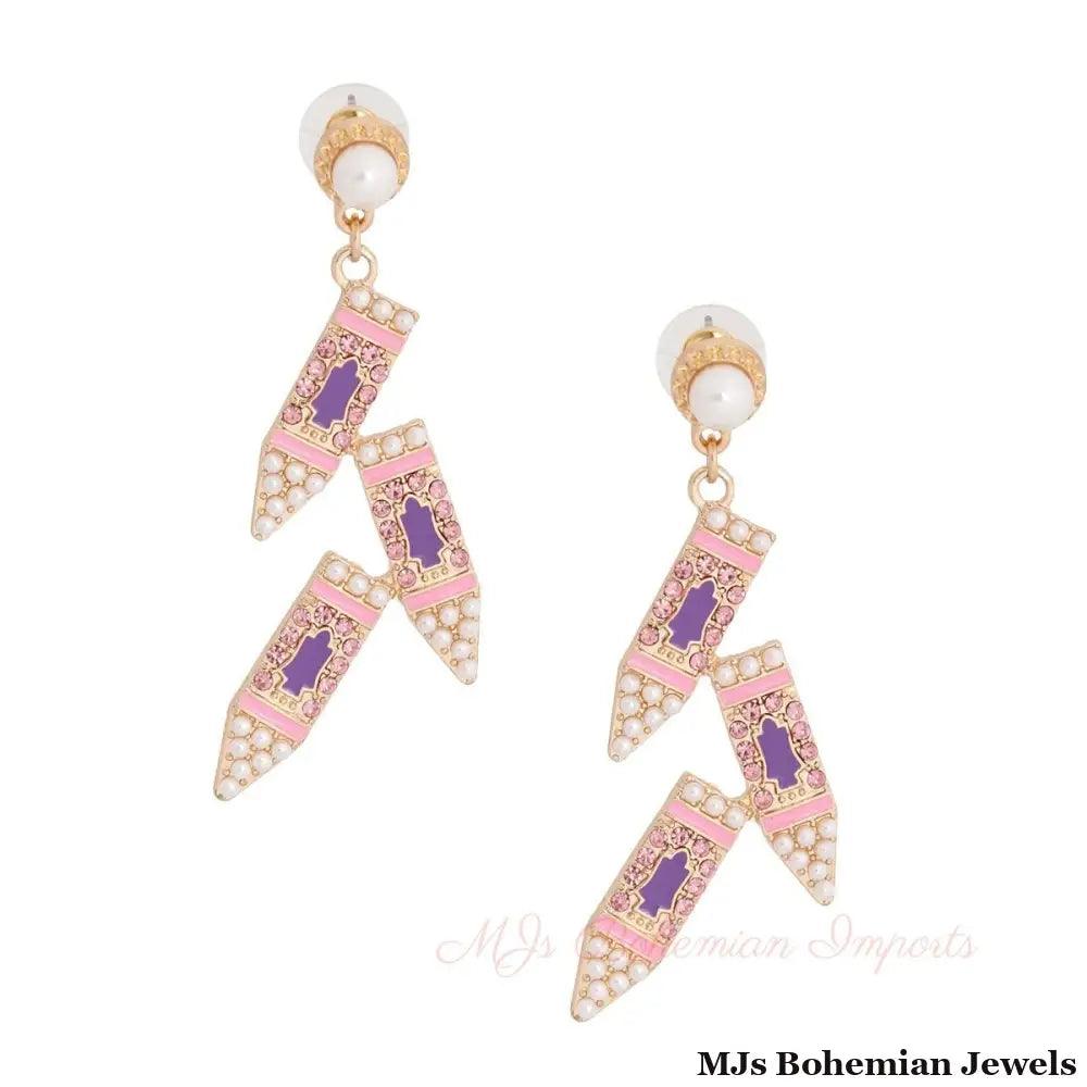 Pink Crayons Pearl Earrings