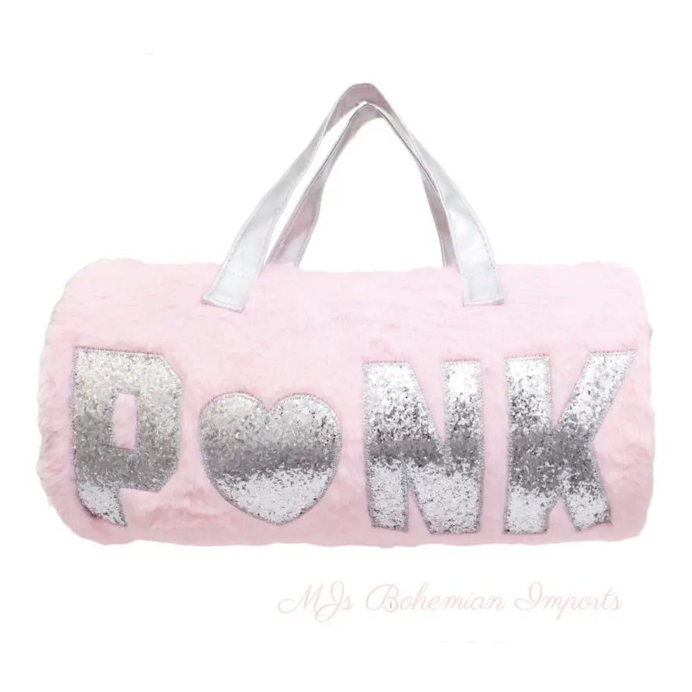Pink Fur Glitter Duffel Bag