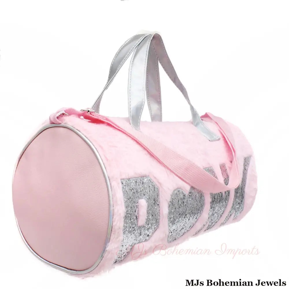 Pink Fur Glitter Duffel Bag