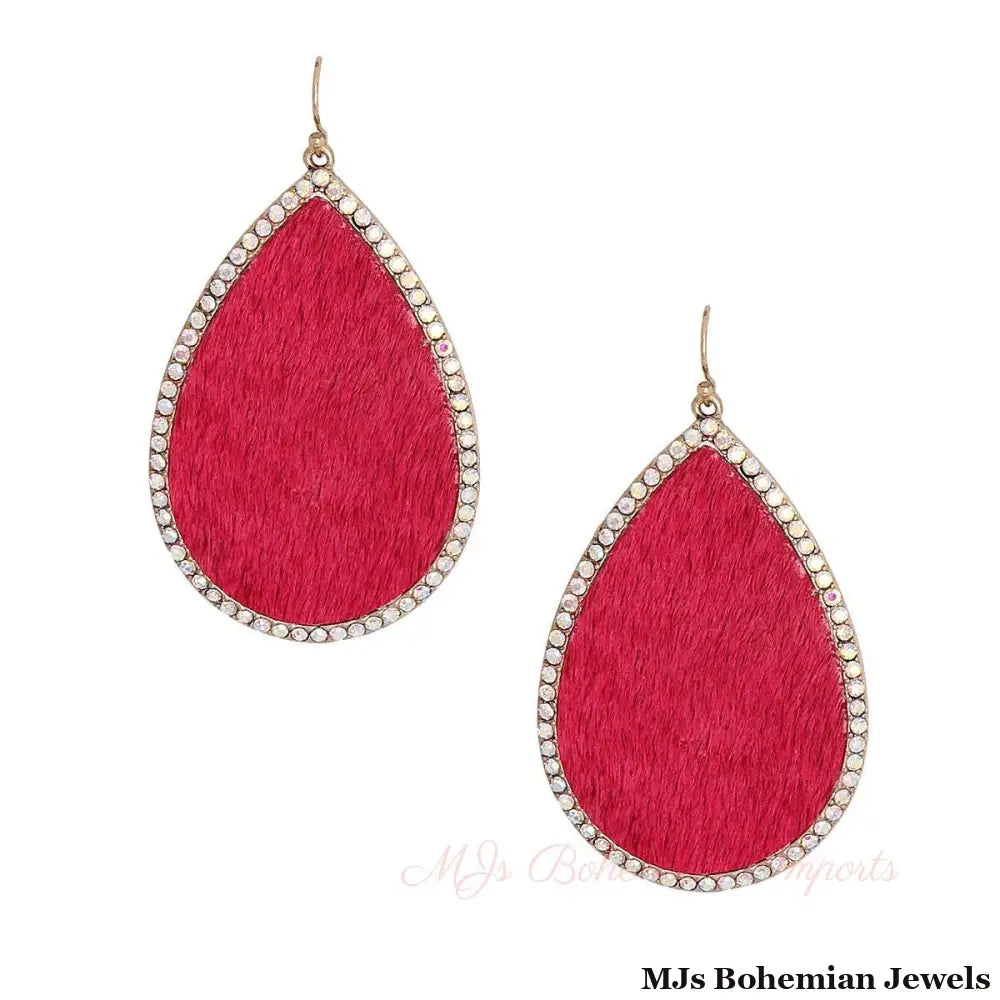 Pink Genuine Leather Teardrop Earrings