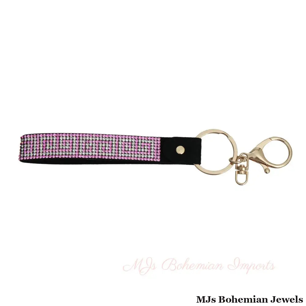 Pink Greek Key Keychain Wristlet