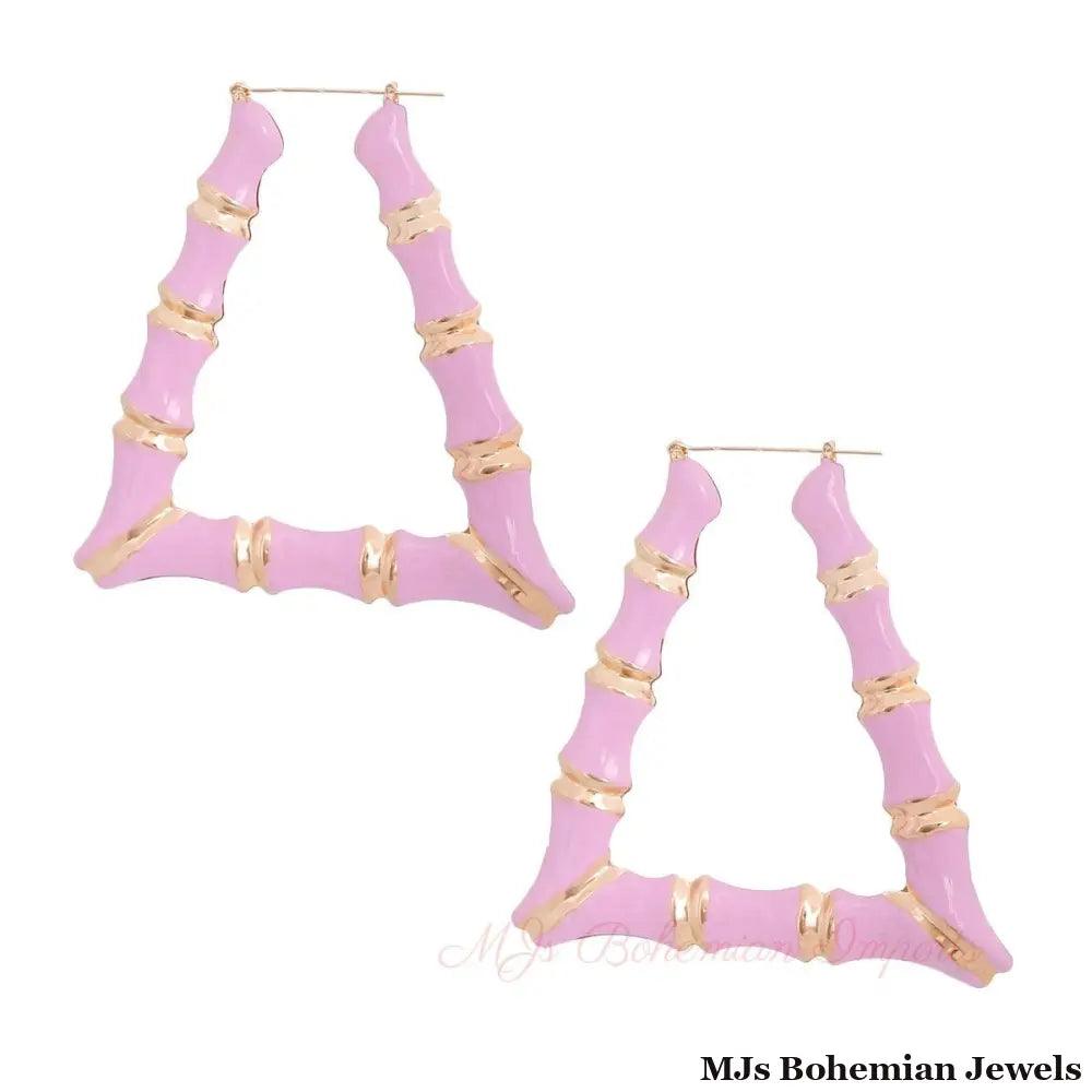 Pink Lavender Trapezoid Bamboo Hoops