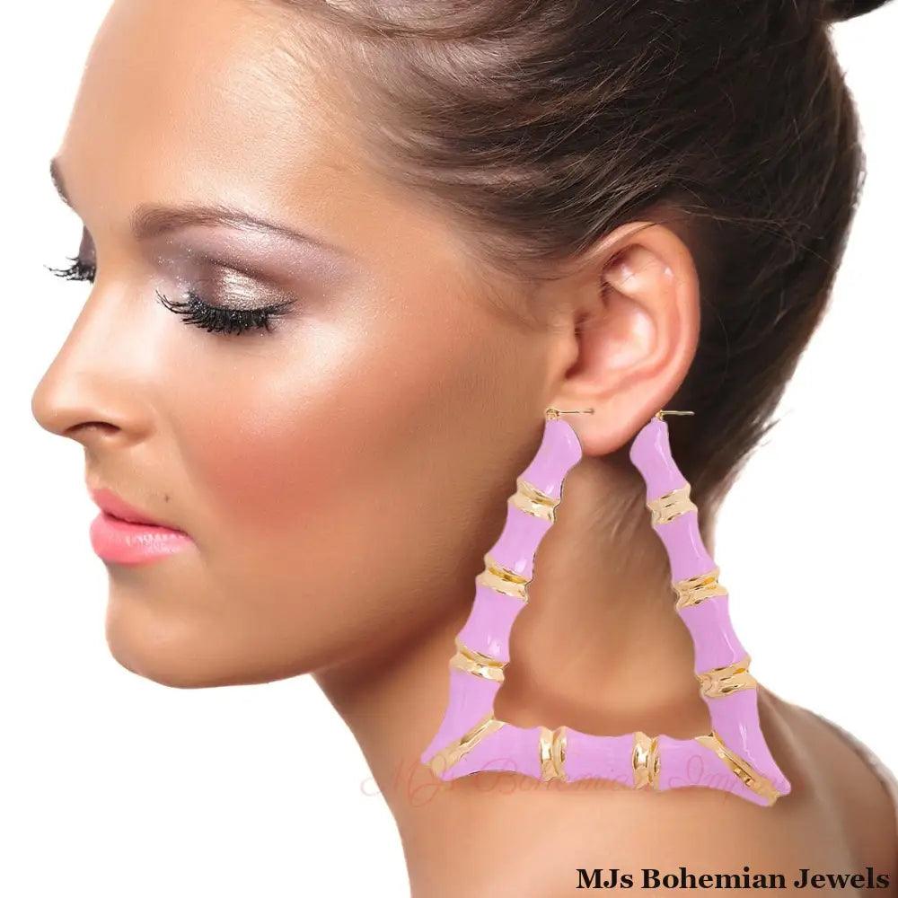 Pink Lavender Trapezoid Bamboo Hoops