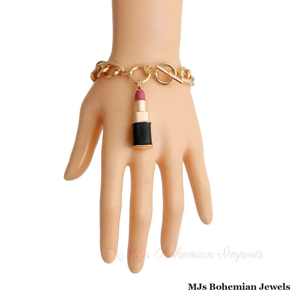 Pink Lipstick Charm Bracelet