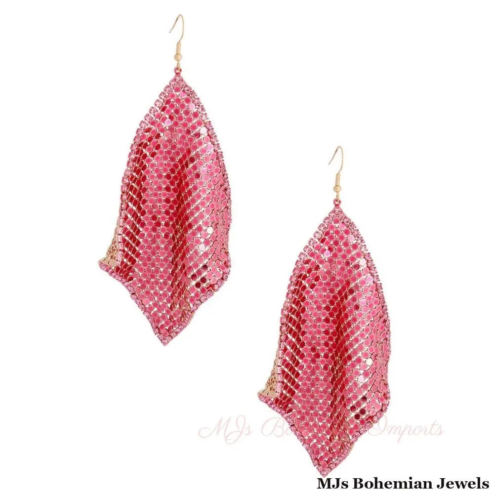 Pink Mesh Chainmail Earrings