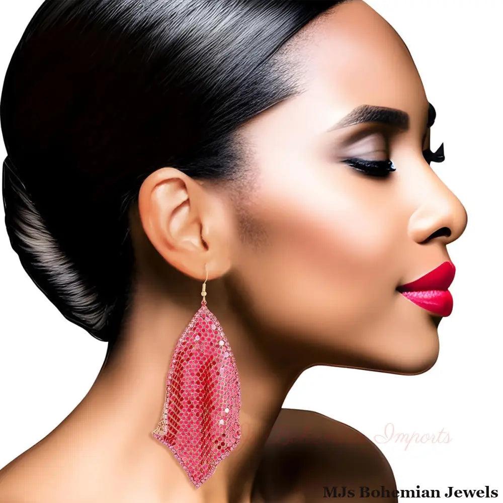 Pink Mesh Chainmail Earrings
