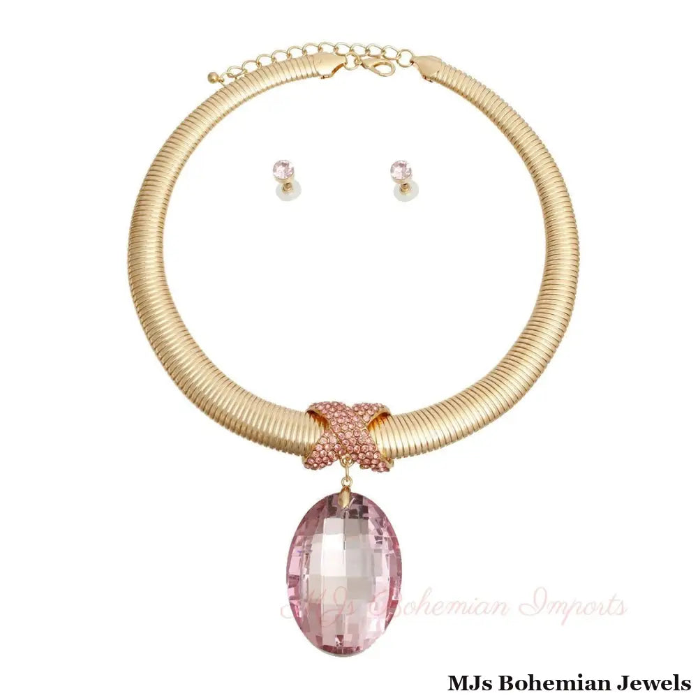 Pink Oval Omega Chain Set