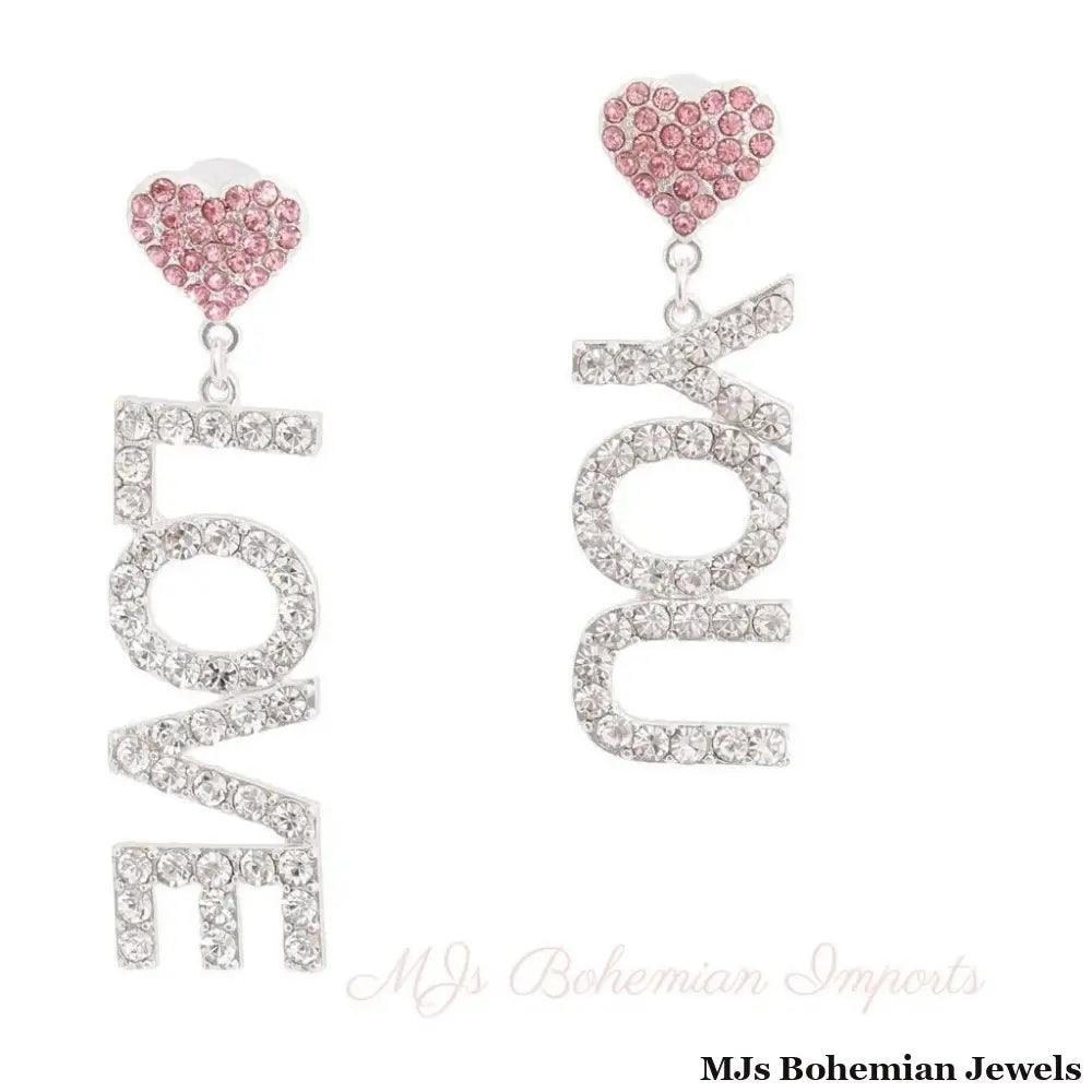 Pink Silver LOVE YOU Earrings