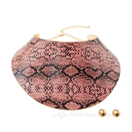 Pink Snake Print Collar Choker Set