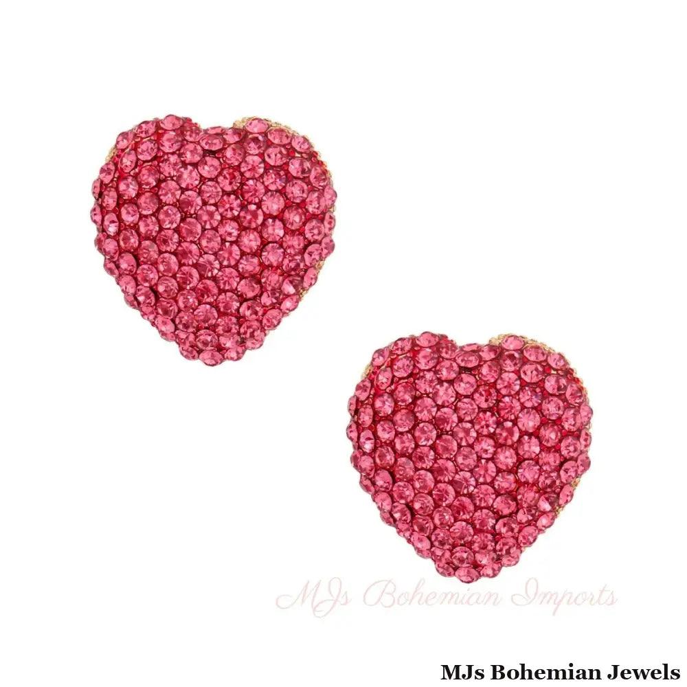 Pink Stone Gold Heart Studs