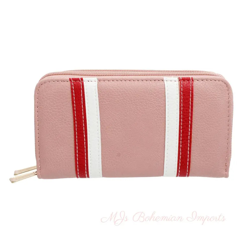 Pink Striped Double Zipper Wallet