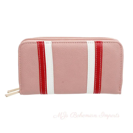 Pink Striped Double Zipper Wallet
